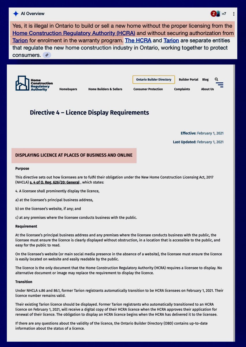 GayleDudeck's tweet photo. Huh!!
First time seen that @hcraontario license info must be displayed at business address, websites etc..
Why not have @Tarion_ON enrollment proof displayed as well #Tarion @stcrawford2 @fordnation ?
#WindowDressing 
#NoProaction #NoEnforcement = #NoConsumerProtection https://t.co/LGXL4RiiNV