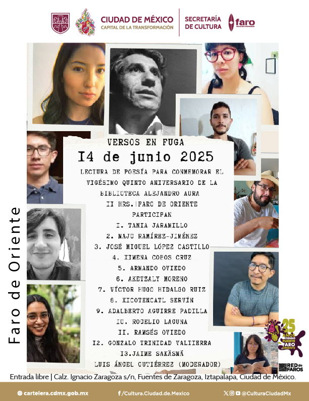 El próximo sábado 14 de #Junio ven a disfrutar de la #Lectura de #Poesía en #Celebración del #25Aniversario de la Biblioteca Alejandro Aura 

Sábado 14 de #Junio | 11 horas | Foro
#25AñosLatiendoFuerte