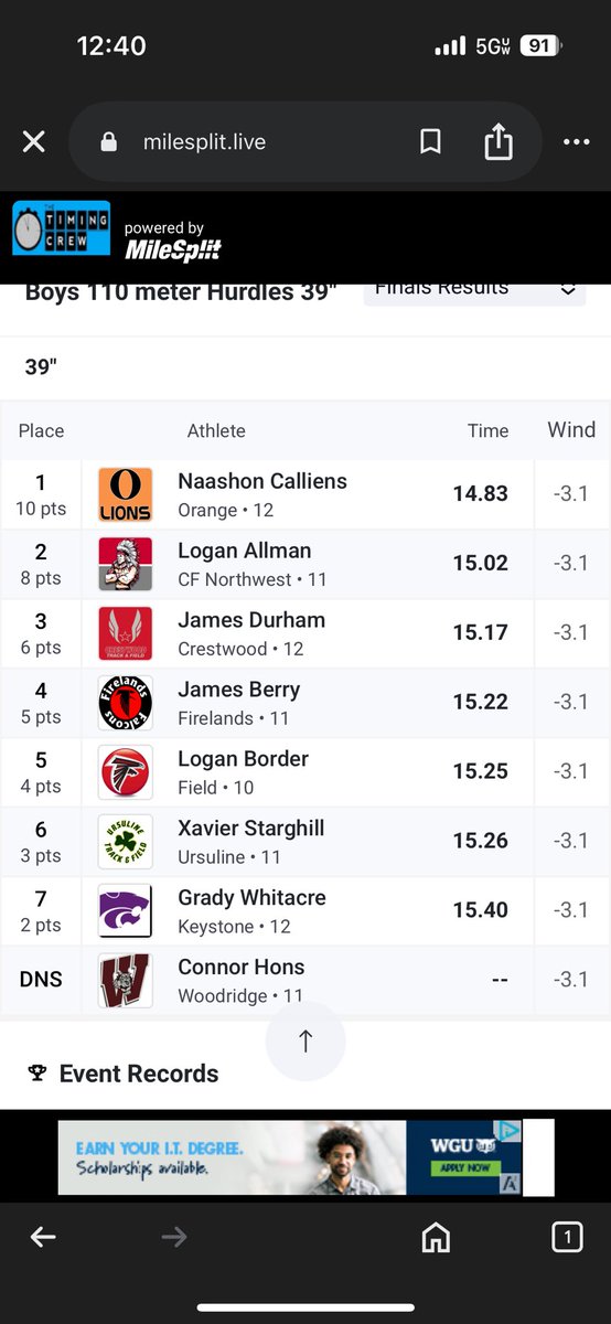 👹Nation your first State Qualifier in Track!

Sr James Durham in 110HH!

<a href="/CHSTrack44255/">CHS Track</a>