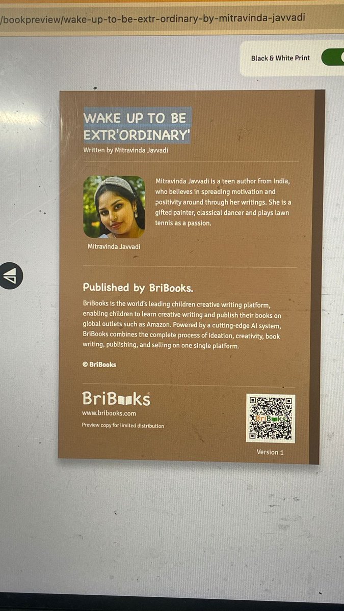 Our daughter Mitravinda Javvadi has published at <a href="/BriBooks_global/">BriBooks</a>  her Ist book "Wake up to Be Extr'ordinary'" on the journey of <a href="/iga_swiatek/">Iga Świątek</a> from being ordinary to Extraordinary. She loves Iga so much that she dedicated it to her on her Birthday ..Do read