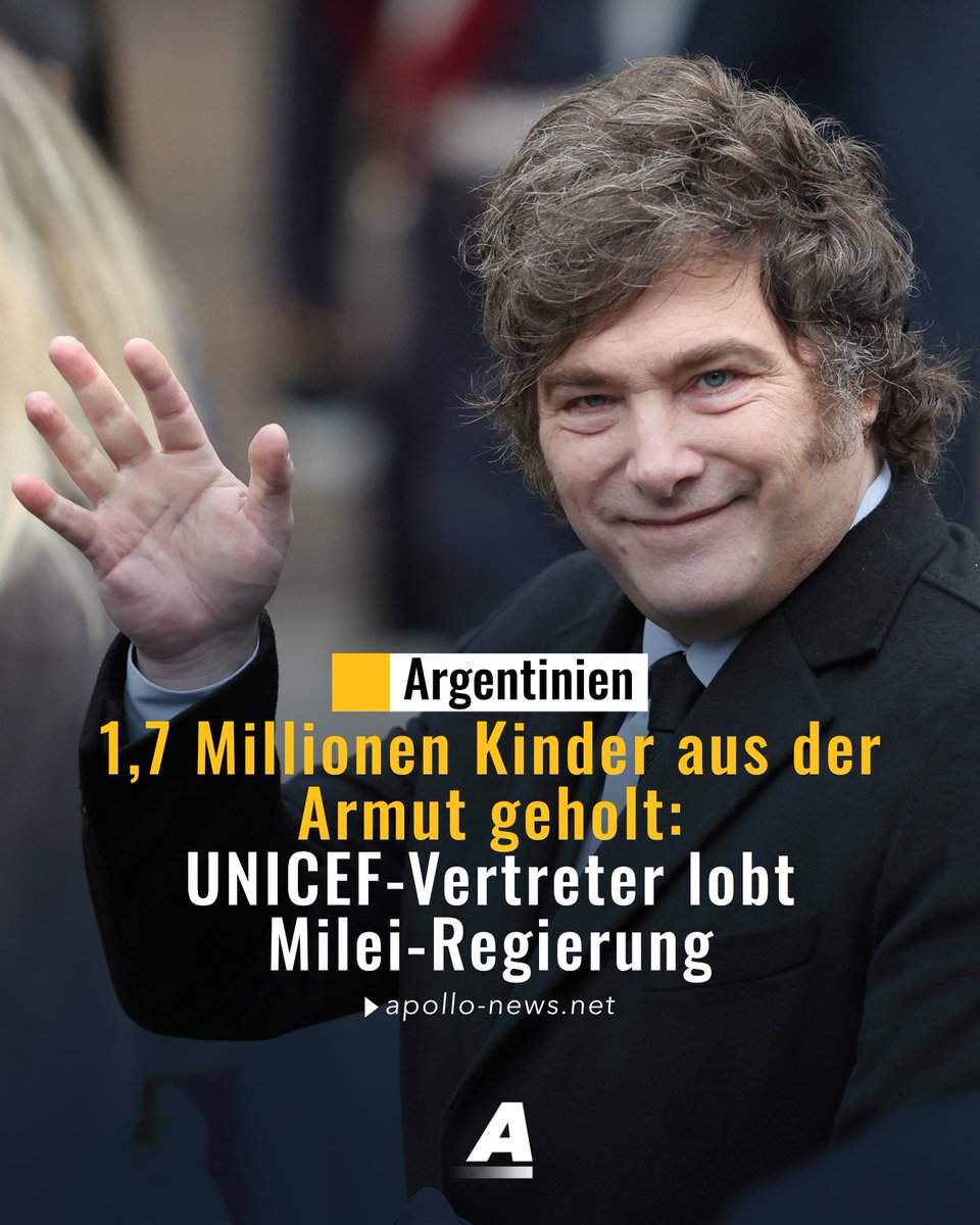 apollo_news_de's tweet photo. Laut einem UNICEF-Vertreter konnten 2024 1,7 Millionen argentinische Kinder aus der Armut geholt werden. Dabei lobt er die Milei-Regierung: Bestimmte Maßnahmen hätten die Kinderarmut zurückgedrängt.
https://t.co/e3tL21fLdN https://t.co/9Ti6wx6wYk
