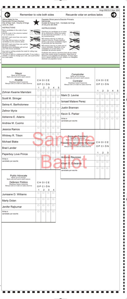 Jeb Bush Wins (@jebwins) on Twitter photo Sample ballot of 2025 Mayoral primary findmypollsite.vote.nyc
One thing that <a href="/ZohranKMamdani/">Zohran Kwame Mamdani</a> and <a href="/PaperboyPrince/">Paperboy Prince for NY Assembly D54❤️😍❤️</a> have in common is that they are the only Mayoral candidates who have their full middle name spelled out on the ballot. Sample ballot of 2025 Mayoral primary findmypollsite.vote.nyc
One thing that <a href="/ZohranKMamdani/">Zohran Kwame Mamdani</a> and <a href="/PaperboyPrince/">Paperboy Prince for NY Assembly D54❤️😍❤️</a> have in common is that they are the only Mayoral candidates who have their full middle name spelled out on the ballot.
