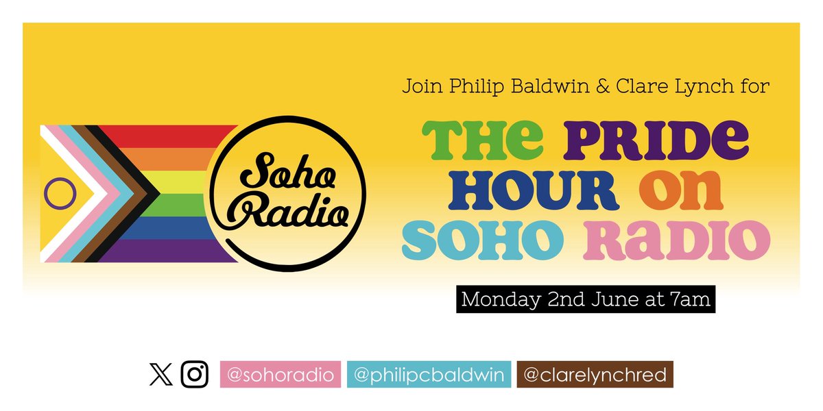 Philip Baldwin (@philipcbaldwin) on Twitter photo Tune in to <a href="/sohoradio/">Soho Radio</a> on Monday, 2 June from 7 am, where <a href="/clarelynchred/">Clare (Wright) Lynch</a> and I will be co-hosting the Pride Hour. Guests are <a href="/RoxyBourdillon/">Roxy Bourdillon</a>, <a href="/jamie_windust/">Jamie Windust</a>, Jude Guaitamacchi, Michael Perry and <a href="/drjgreenwood/">Dr James Greenwood</a>! <a href="/DIVAmagazine/">DIVA Magazine</a> #PrideMonth Tune in to <a href="/sohoradio/">Soho Radio</a> on Monday, 2 June from 7 am, where <a href="/clarelynchred/">Clare (Wright) Lynch</a> and I will be co-hosting the Pride Hour. Guests are <a href="/RoxyBourdillon/">Roxy Bourdillon</a>, <a href="/jamie_windust/">Jamie Windust</a>, Jude Guaitamacchi, Michael Perry and <a href="/drjgreenwood/">Dr James Greenwood</a>! <a href="/DIVAmagazine/">DIVA Magazine</a> #PrideMonth