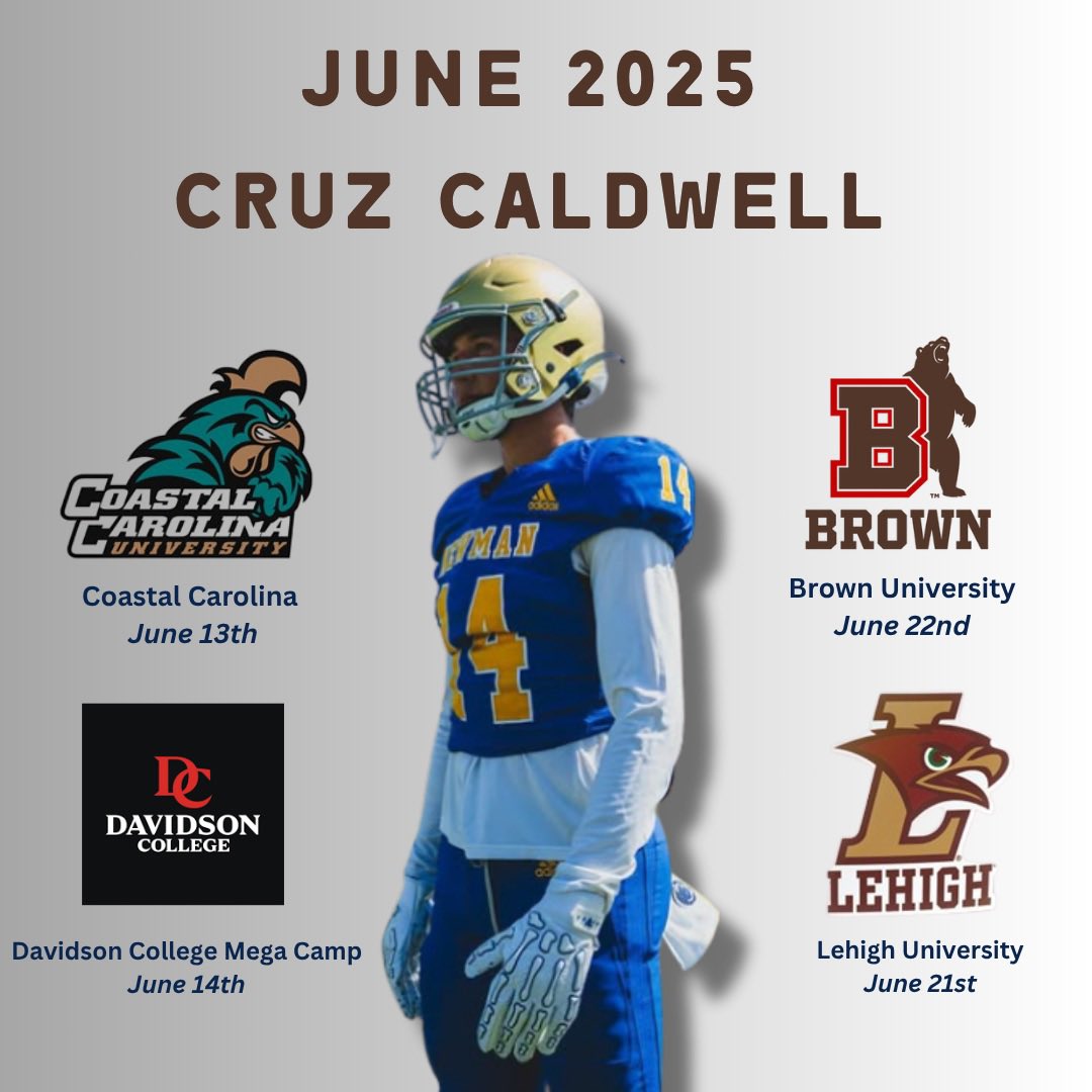 Cruz Caldwell (@cruzcaldwell0) on Twitter photo Camp schedule for June. Excited for the opportunity to see these schools and to compete!
<a href="/JackDan84645743/">Jack Daniels</a> <a href="/TimZ31477659/">Coach Tim</a>
<a href="/CoachKasabian/">Brent Kasabian</a> <a href="/Coach_Mul/">Dan Mulrooney</a> <a href="/CoachParkerCCU/">Bryan Parker</a> <a href="/CoachBozym/">Bobby Bozym</a> Camp schedule for June. Excited for the opportunity to see these schools and to compete!
<a href="/JackDan84645743/">Jack Daniels</a> <a href="/TimZ31477659/">Coach Tim</a>
<a href="/CoachKasabian/">Brent Kasabian</a> <a href="/Coach_Mul/">Dan Mulrooney</a> <a href="/CoachParkerCCU/">Bryan Parker</a> <a href="/CoachBozym/">Bobby Bozym</a>