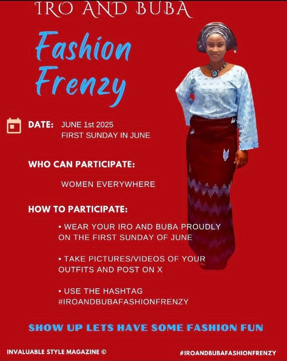 Are you Ready Ladies? 🎉🎊💃

It's tomorrow.

#IroandBubaFashionFrenzy
#IroandBubaFashionFrenzy
#IroandBubaFashionFrenzy 

Let's all color X in our colorful Iro and Buba.🎉🎊