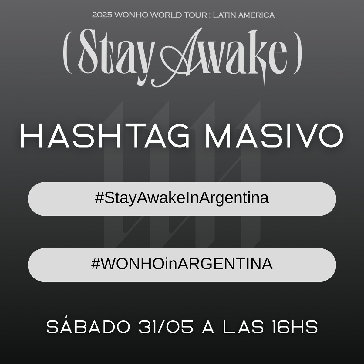 ▪︎ HASHTAG MASIVO ▪︎ 

Wenee, HOY a darlo TODO pidiendo por WONHO EN ARGENTINA. Y para eso, a partir de las 16hs comenzará la masiva de HASHTAGS hasta las 00hs!!!

¡Logremos juntos que Argentina sea incluida!

#️⃣StayAwakeInArgentina
#️⃣WONHOinARGENTINA

#WONHO #원호 #ウォノ