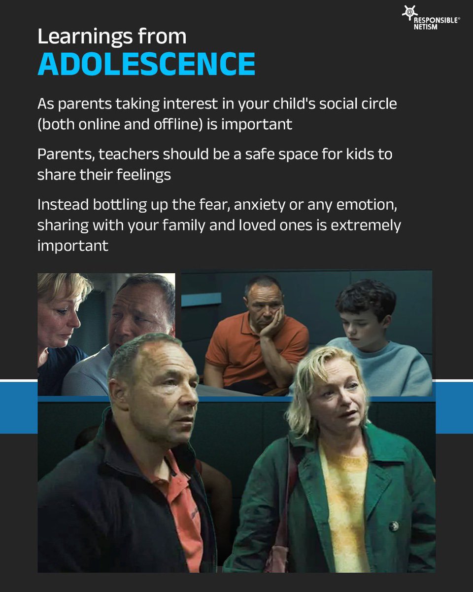 We’re sharing must-watch movies, web series, and shorts that teach and inspire.

This week’s pick: Adolescence - Have you seen it? Drop your thoughts below!

#ResponsibleNetism #Adolescence #Netflixmovie #Mentalhealth #Cyberbullying #Cybersafety