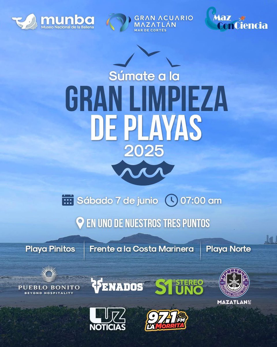 Gran Limpieza 
Por los océanos 
7 de junio / 7:00 am
Mazatlán, Sinaloa 
<a href="/MazConCiencia/">MazConCiencia</a> <a href="/GranAcuarioMzt/">Gran Acuario Mazatlán</a>