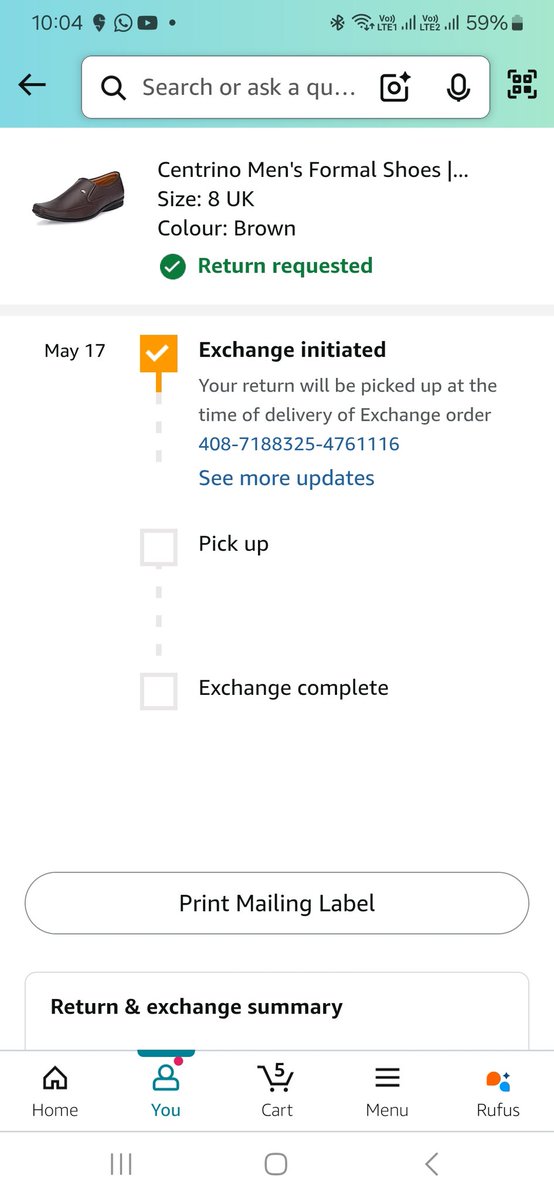 @CentrinoIndia <a href="/amazonIN/">Amazon India</a> I exchanged Centrino shoes (Brown &amp; Black, Size 8 to Size 7) on May 17. Still haven’t received the new pairs. Why this delay? Please check.
Order IDs:
🔸 408-7188325-4761116
🔸 408-6648716-4335564