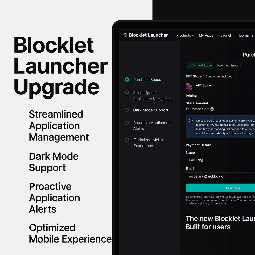 🚀 Blocklet Launcher has been Upgraded.

✅ Dark Mode
✅ Simplied launching &amp; purchasing 
✅ Proactive app alerts
✅ MyApps integration

ArcBlock $ABT will never stop improving.
Onward.

Read More: arcblock.io/blog/en/blockl…