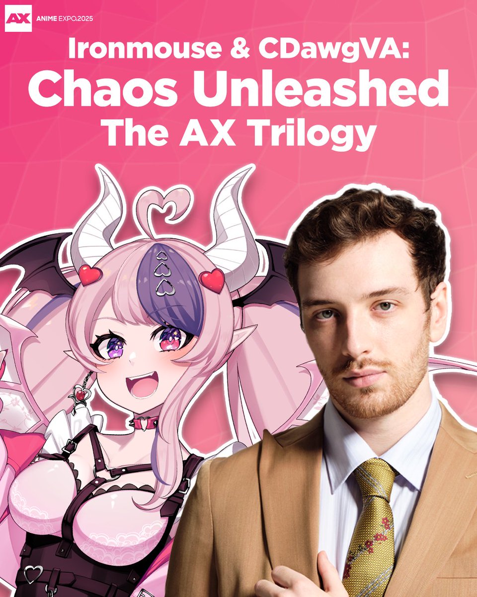 AnimeExpo's tweet image. 📣 Panel Announcement! Back for a third round of unfiltered chaos, fan-favorite duo Ironmouse and CDawgVA return to Anime Expo for another unforgettable panel!💯

😆 Expect wild stories, hilarious banter, and plenty of surprises as they take the stage once again. Whether you’re a…
