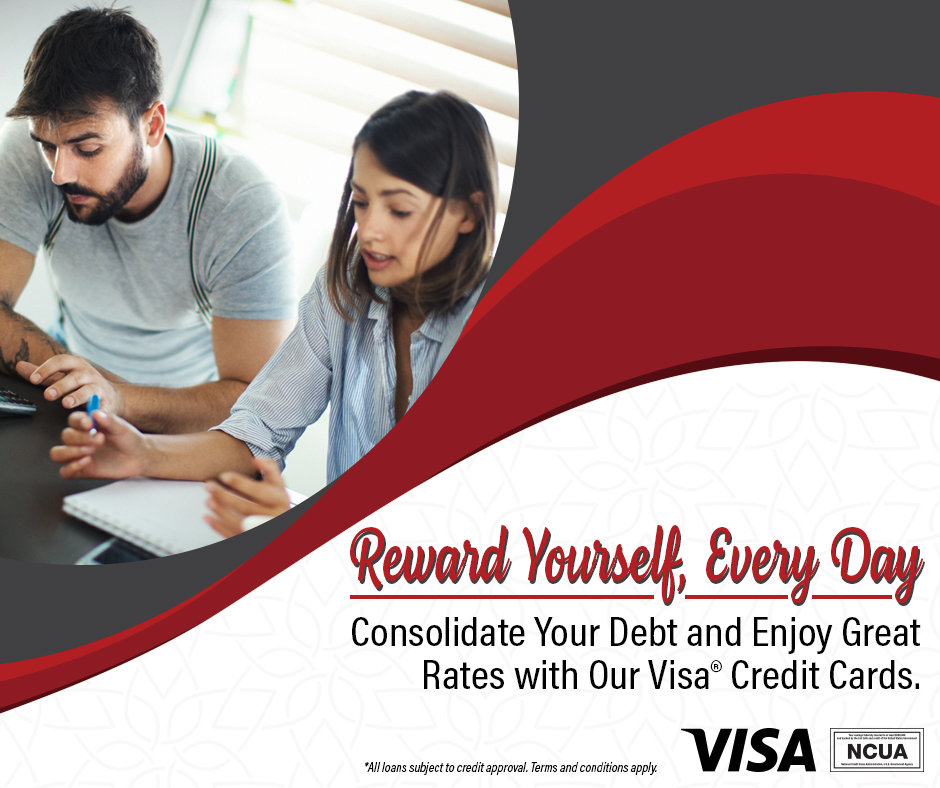 💳 Ready to take control of your finances? Consolidate your debt and enjoy great rates with our Visa® Credit Cards. Reward yourself, every day. bit.ly/3RYqJxc #PlatinumFCU #VisaRewards