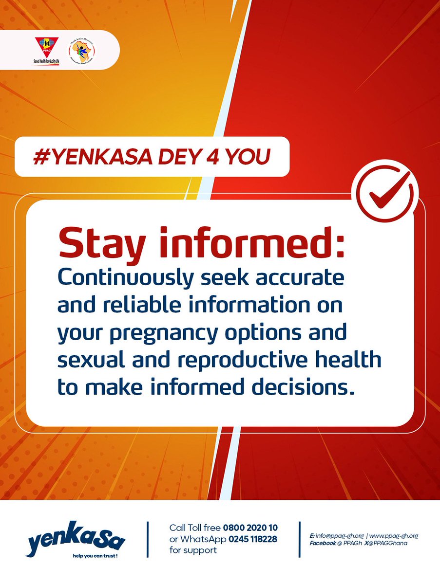 Stay informed.  Call Yenkasa #wedey4you on 0800 202010 or WhatsApp on 0245118228

#yenkasadey4you #helpyoucantrust #Selfcare #SRHRTruths