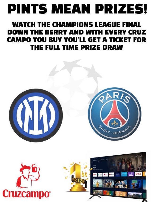strawberrypub (@theberrypub) on Twitter photo Support your local independent tonight.
Champions league final <a href="/theberrypub/">strawberrypub</a> .
55β tv up for grabs. Support your local independent tonight.
Champions league final <a href="/theberrypub/">strawberrypub</a> .
55β tv up for grabs.