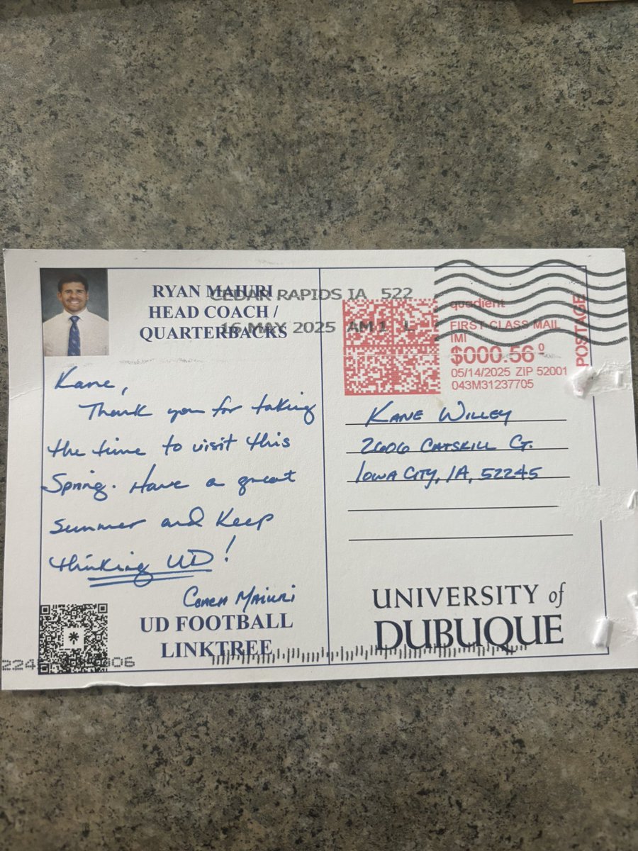 Thank you for the handwritten written letter! <a href="/coachmaiuri/">Ryan Maiuri</a> <a href="/DubuqueFootball/">Spartan Football</a>
