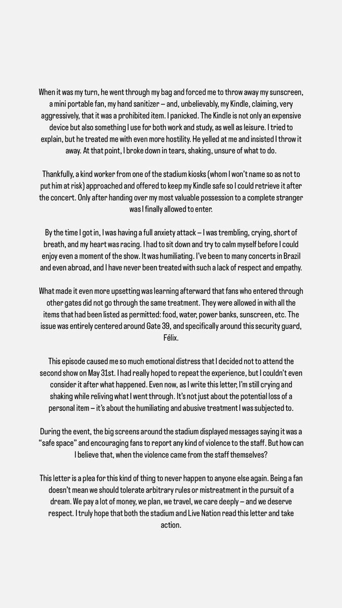 goIdrushmore's tweet photo. Carta abierta sobre el trato recibido en el concierto de Ed Sheeran en el Estadio Riyadh Air Metropolitano (Madrid - 30/05/2025)

Open letter about the treatment I received at Ed
Sheeran's concert at Riyadh Air Metropolitano Stadium @LiveNationES @Metropolitano https://t.co/CFmJMQd9TE
