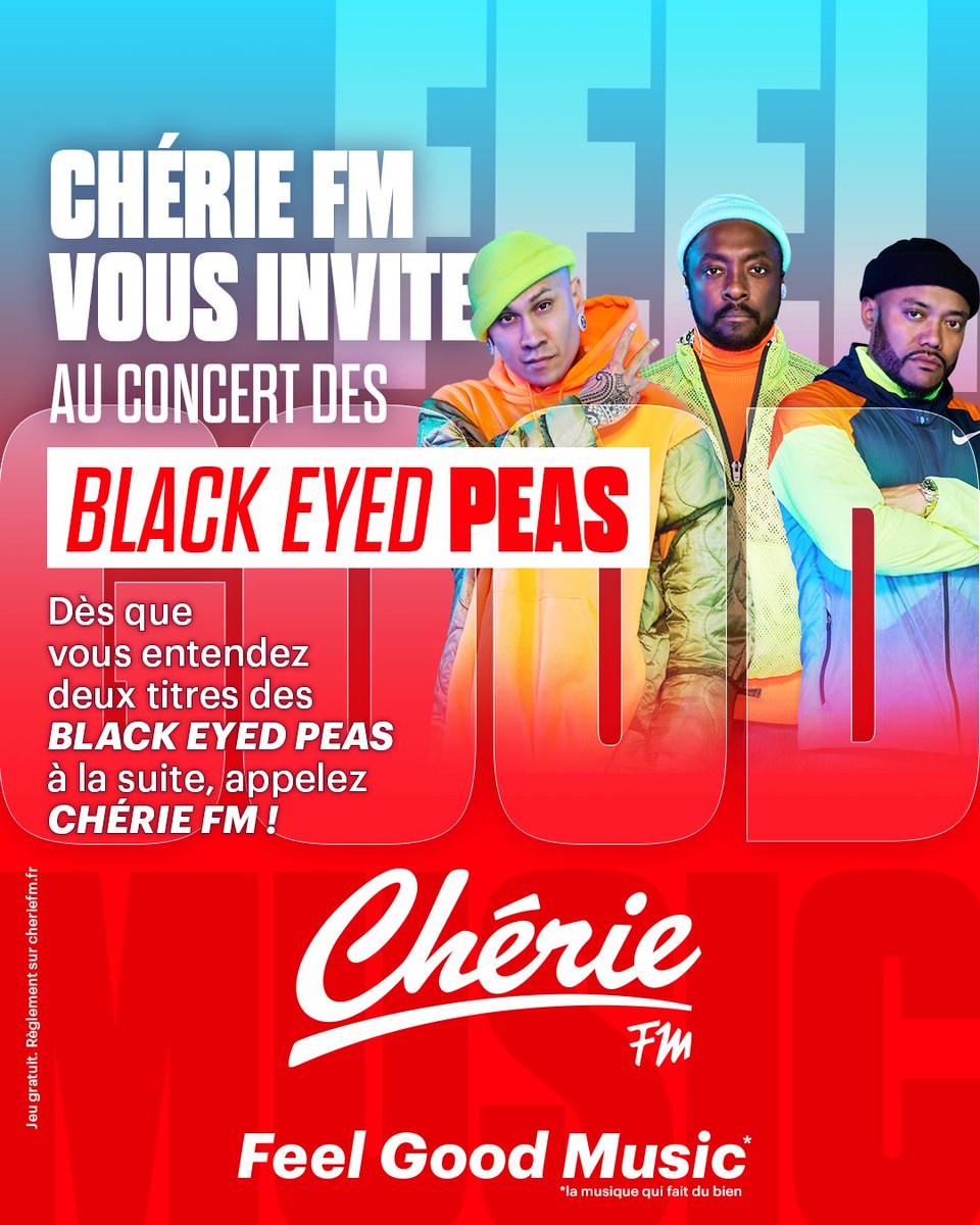 🔴 𝗖𝗛𝗘𝗥𝗜𝗘 𝗙𝗠 vous offre vos invitations pour le concert complet des <a href="/bep/">Black Eyed Peas</a>  le 22 juin au <a href="/domainechambord/">Château de Chambord</a> pour #ChambordLive 🎫
Ecoutez #CHÉRIEFM , dès que vous entendez 2 titres des Black Eyed Peas à la suite, appelez CHÉRIE FM au 3937* 📲
*0,50€ la minute + prix appel