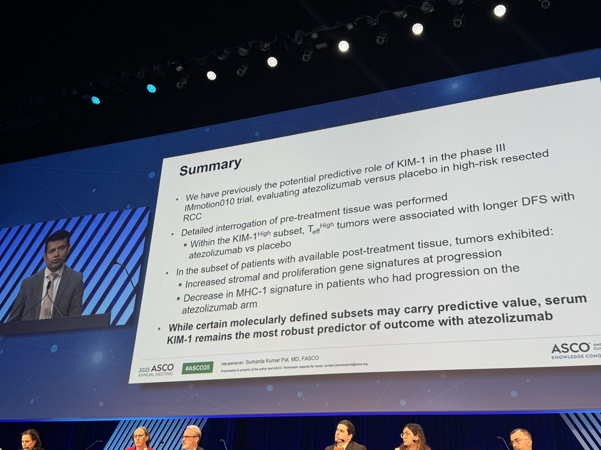 Hedyeh Ebrahimi (@ebrahimihedyeh) on Twitter photo Outstanding presentation by <a href="/montypal/">Sumanta K. Pal, MD, FASCO</a> at #ASCO25.
In IMmotion010:
📍Serum KIM-1 ➡️ strongest predictor of benefit.
📍Within pts with high KIM-1 those with high T-eff had longer DFS with atezolizumab vs placebo.
<a href="/OncoAlert/">OncoAlert</a> <a href="/urotoday/">UroToday.com</a> <a href="/cityofhope/">City of Hope</a> Outstanding presentation by <a href="/montypal/">Sumanta K. Pal, MD, FASCO</a> at #ASCO25.
In IMmotion010:
📍Serum KIM-1 ➡️ strongest predictor of benefit.
📍Within pts with high KIM-1 those with high T-eff had longer DFS with atezolizumab vs placebo.
<a href="/OncoAlert/">OncoAlert</a> <a href="/urotoday/">UroToday.com</a> <a href="/cityofhope/">City of Hope</a>