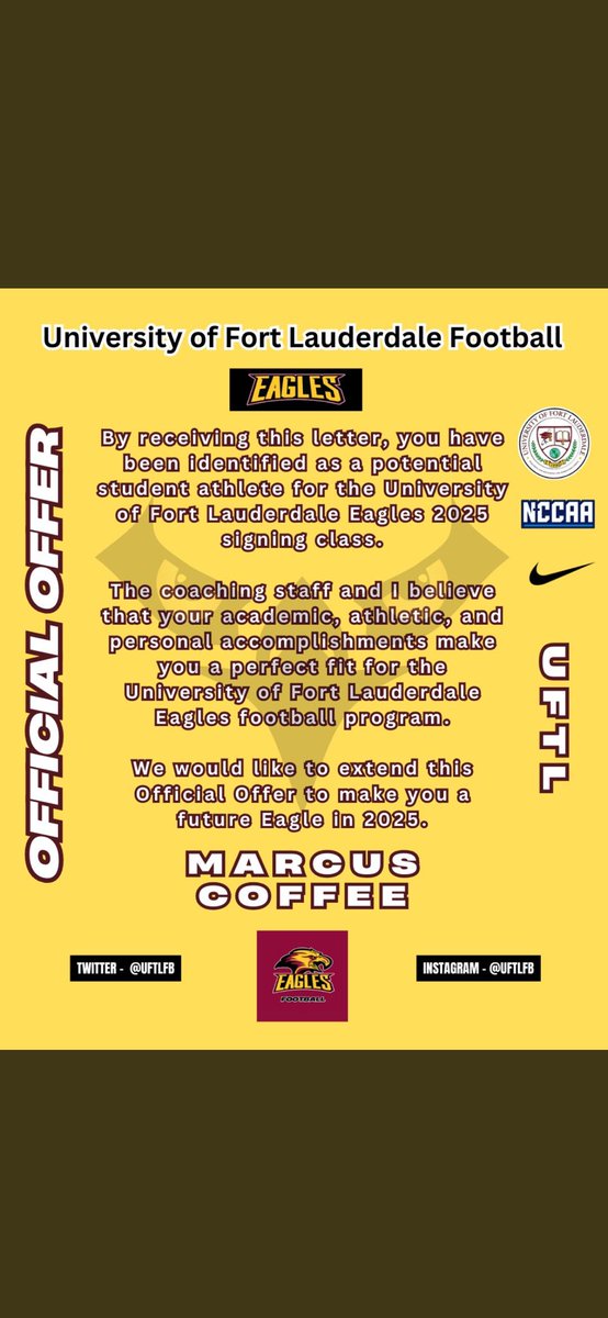 Marcuscoffee60's tweet photo. AGTG Blessed to receive an offer @UFTLfb 🦅‼️ https://t.co/RBiajevNLS