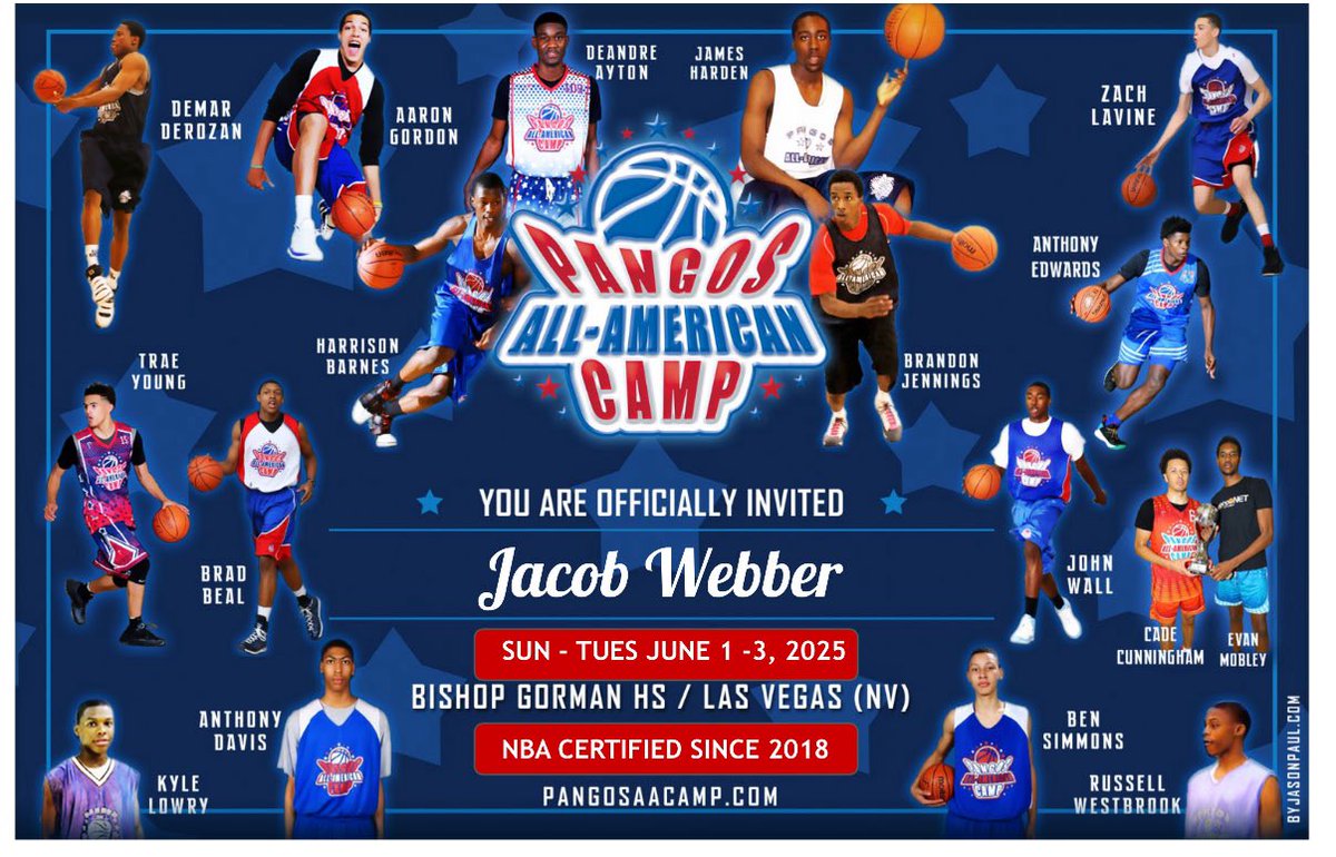 Congratulations to <a href="/Jdub3webb/">Jacob Webber</a> for the invite to <a href="/PangosAACamp/">Pangos All-American Camp</a>