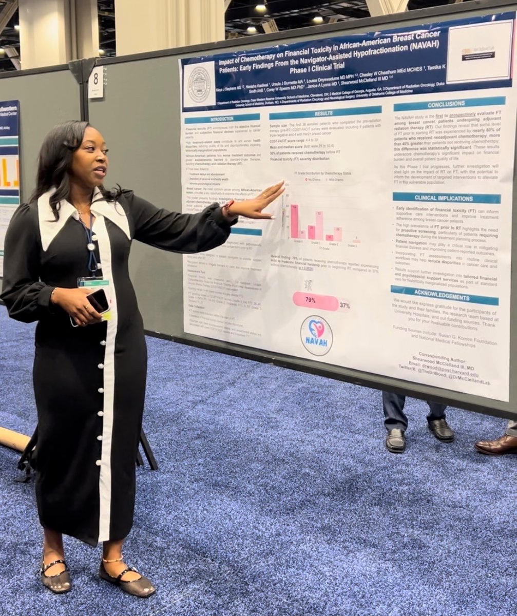 DrMcClellandLab's tweet photo. Awesome @MayaJanel presenting our 6th #ASCO25 project at the 2025 @ASCO Medical Student Abstract Forum, examining the impact of chemotherapy on #FinancialToxicity in early-stage #BreastCancer! 
https://t.co/gKhc6GM5HZ
#RadOnc
#bcsm
#NAVAH
#WomenWhoCurie
#RepresentationMatters https://t.co/M7MuzqQWKj