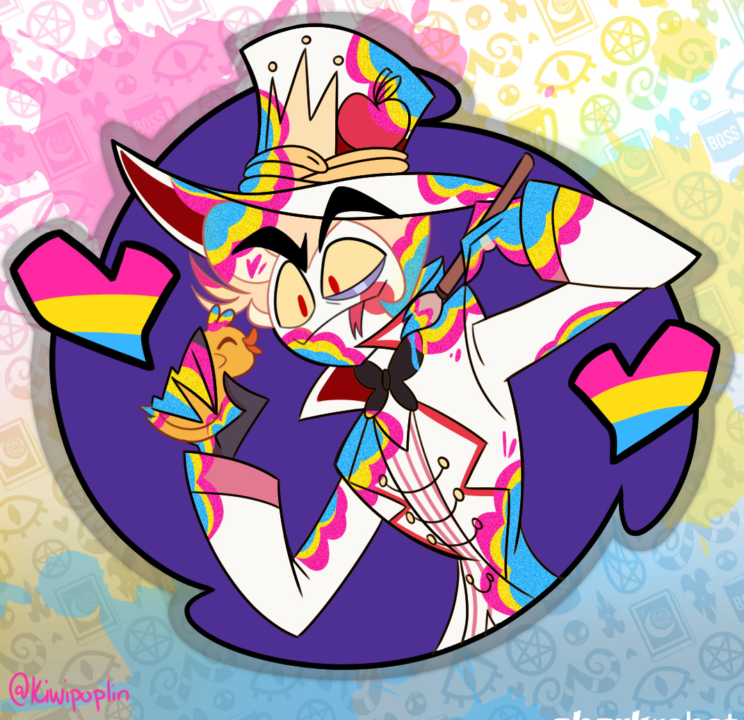 kiwipoplin's tweet photo. Pride pin concepts. I just think they're neat ✨

#chaggie #hazbinhoteladam #hazbinhotellucifer https://t.co/MFTMkZZ1V9