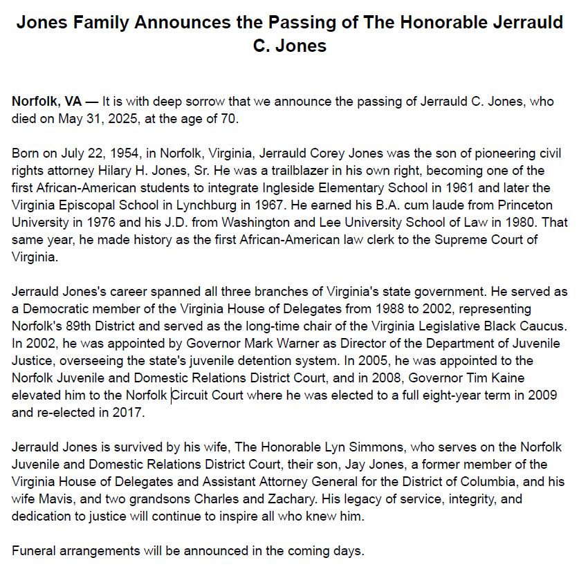 A statement from the Jones family: