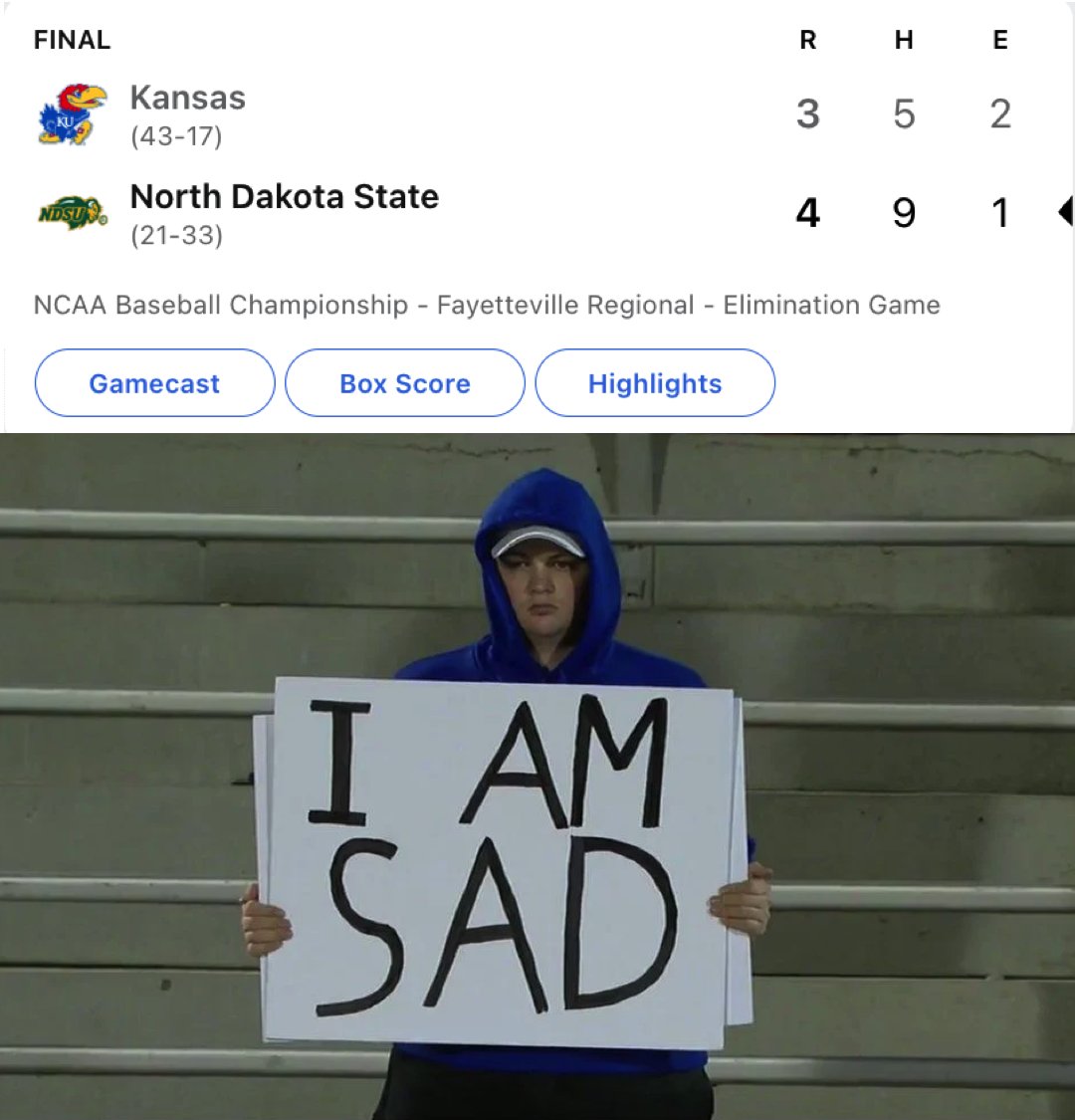 North Dakota State just knocked #2 seed Kansas out of the NCAA Tournament.

North Dakota State started the season 1-13 &amp; entered the NCAAs with a 20-32 record after a stunning Summit League Tournament title.