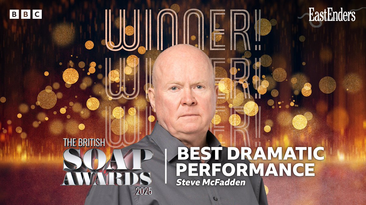 BBC EastEnders (@bbceastenders) on Twitter photo 🏆🥳 WINNER! 🥳🏆 Congratulations to the sensational Steve McFadden who has won Best Dramatic Performance at The British <a href="/SoapAwards/">British Soap Awards</a> 2025! We are so proud! #EastEnders #TheBritishSoapAwards 🏆🥳 WINNER! 🥳🏆 Congratulations to the sensational Steve McFadden who has won Best Dramatic Performance at The British <a href="/SoapAwards/">British Soap Awards</a> 2025! We are so proud! #EastEnders #TheBritishSoapAwards
