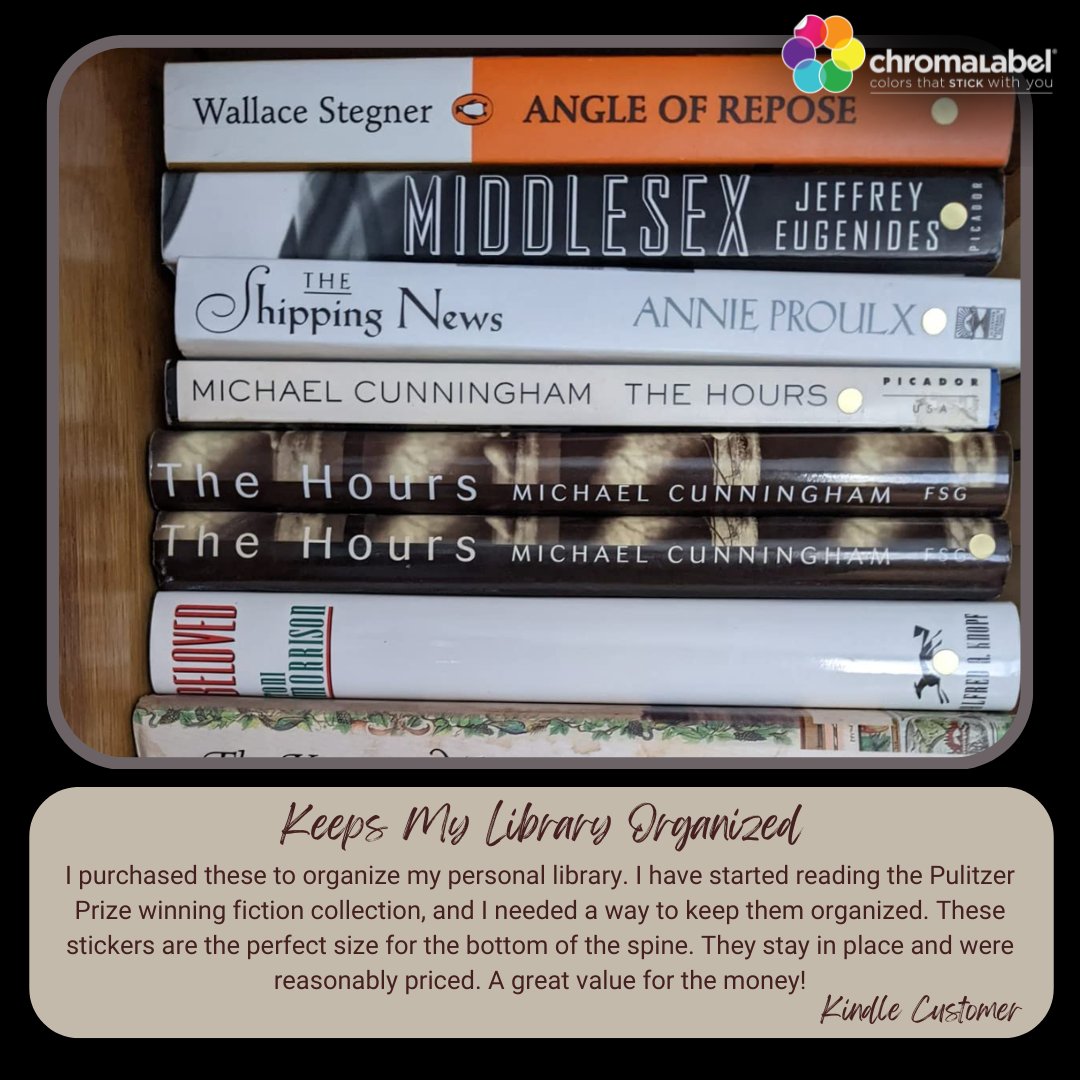 ChromaLabel's tweet image. 📚 Pulitzer-worthy reads deserve Pulitzer-level organization.
This customer used our dot stickers to keep their award-winning collection neat, labeled, and ready to read! Simple, effective, and library-shelf approved. 🏷✨
 #OrganizedLibrary #DotStickers #Chromalabel