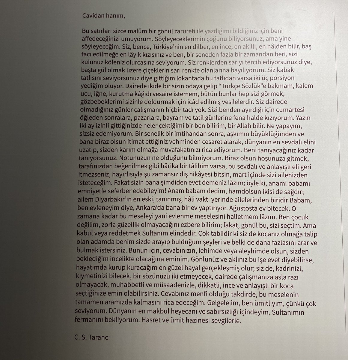 Angaarya's tweet image. Cahit Sıtkı Tarancı’nın kaleminden eşine incelikle bir mektup.