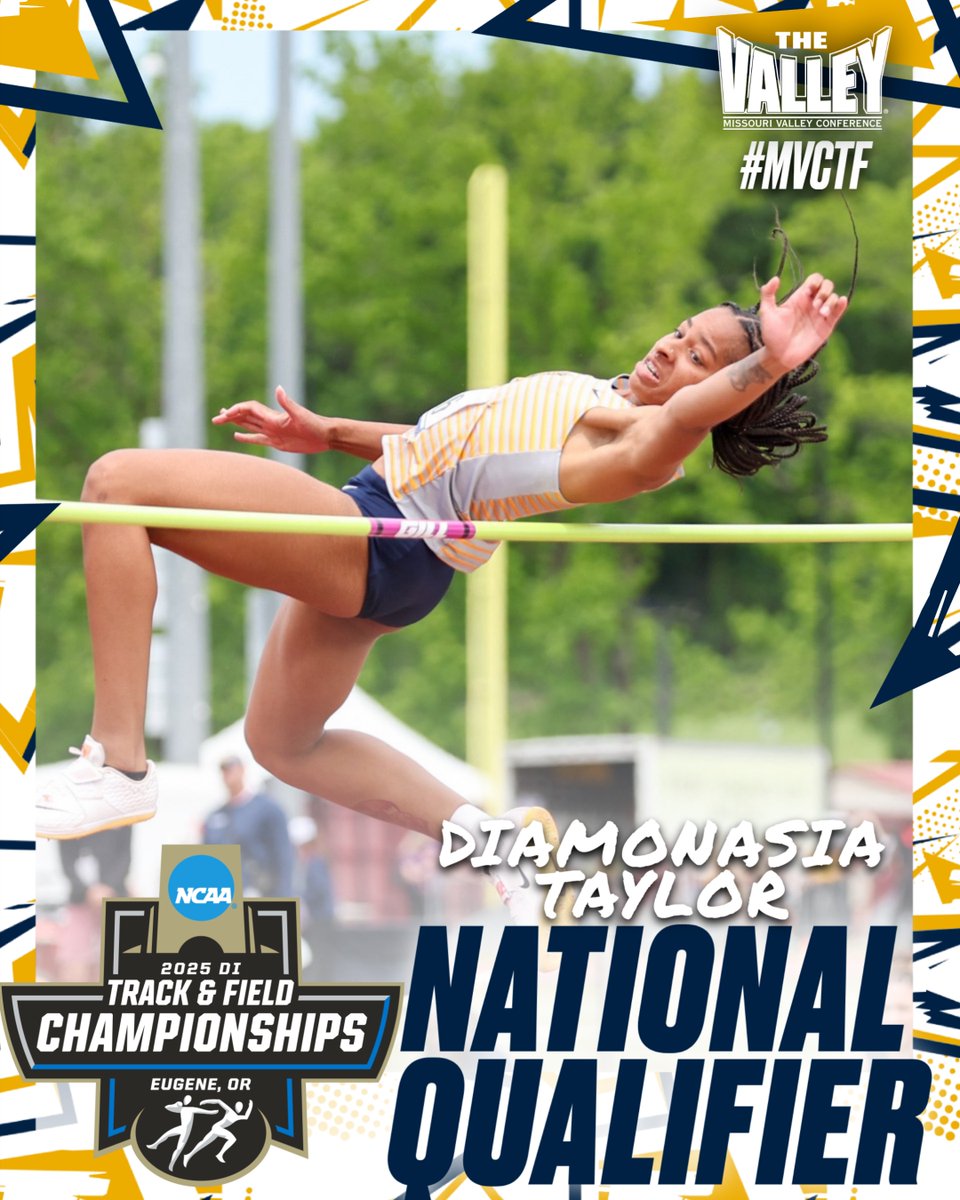 Missouri Valley Conference (@mvcsports) on Twitter photo HEADING TO HAYWARD‼️
Diamonasia Taylor of <a href="/RacersXCTF/">Murray State XCTF</a> qualifies for the NCAA National Championships in the High Jump, reaching a height of 1.79m (5-10½)‼️
#MVCTF x #NCAATF HEADING TO HAYWARD‼️
Diamonasia Taylor of <a href="/RacersXCTF/">Murray State XCTF</a> qualifies for the NCAA National Championships in the High Jump, reaching a height of 1.79m (5-10½)‼️
#MVCTF x #NCAATF