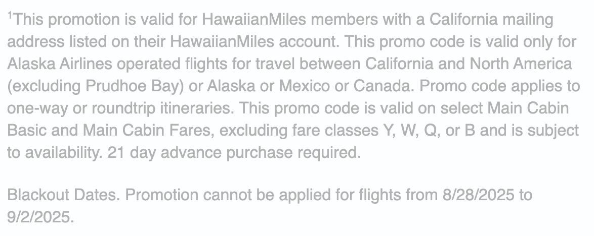 jo_chan21's tweet photo. Got an Email promo from @HawaiianAir the other day for 20% off an @AlaskaAir flight from CA to North America but the code doesn't work? I've read the fine print, flight is beyond 21 days out, and I'm logged in to my Hawaiian Miles account. Anyone else having this issue? https://t.co/cfPp0VWOfU