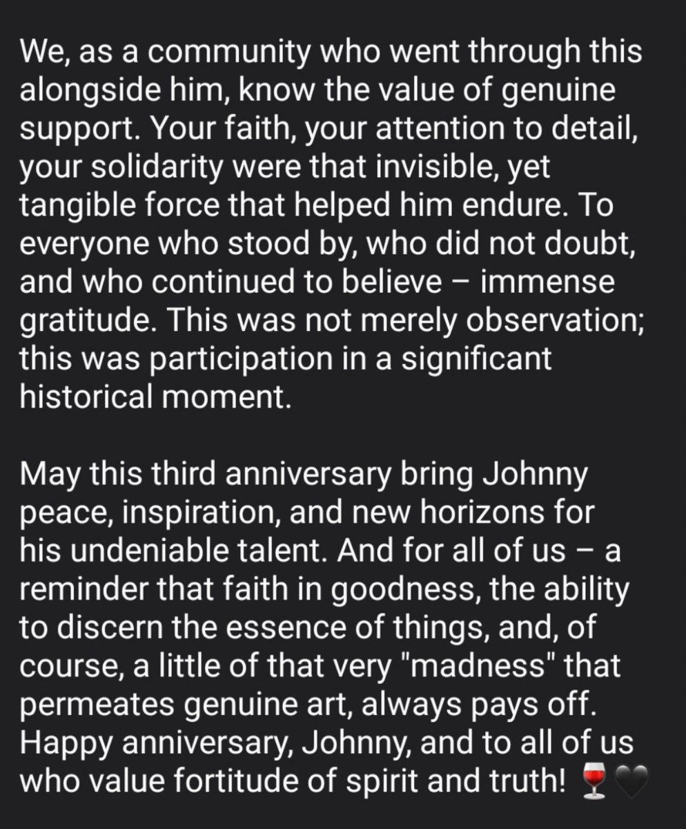 depphead_fan's tweet image. 🏆 June 1, 2025 - Three Years of Victory!
p.s: read the text on the last two photos. This is what I really think. Happy holiday to all, Warriors! 🍷🖤
#JohnnyDepp #JusticeForJohnnyDepp #justice #quote #court #congratulations