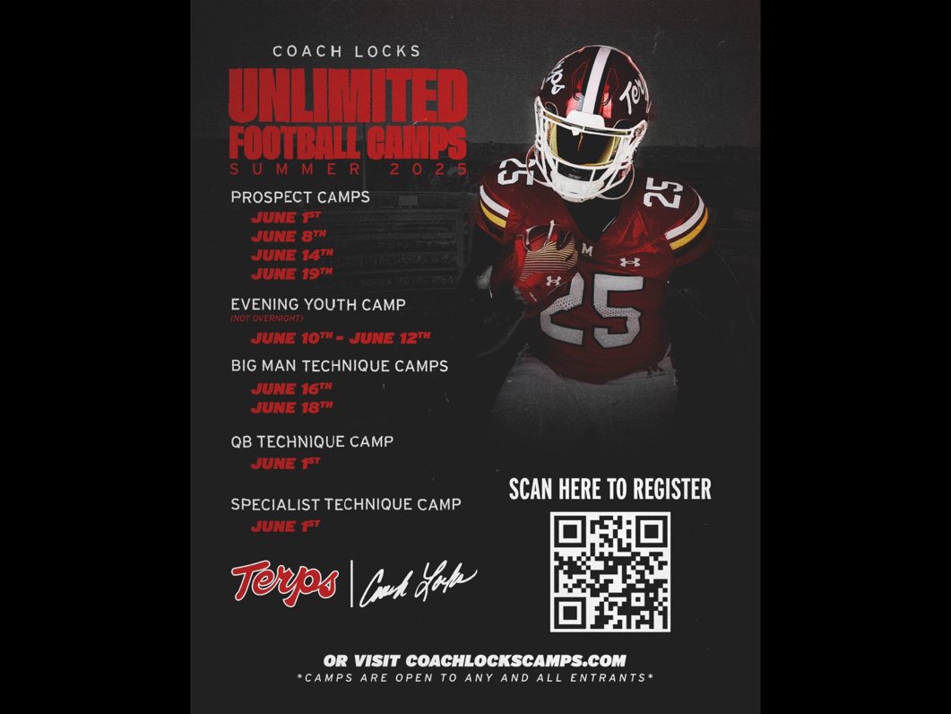 Reth Puller (@rethpuller3) on Twitter photo Looking forward to competing at tomorrow’s camp and showcase my skills. Time to go to work! <a href="/TerpsFootball/">Maryland Football</a> <a href="/CoachLocks/">Michael Locksley</a> <a href="/Aazaar23/">COACH AAZAAR@UMD</a> <a href="/Coach_Rohrbaugh/">TJ Rohrbaugh</a> Looking forward to competing at tomorrow’s camp and showcase my skills. Time to go to work! <a href="/TerpsFootball/">Maryland Football</a> <a href="/CoachLocks/">Michael Locksley</a> <a href="/Aazaar23/">COACH AAZAAR@UMD</a> <a href="/Coach_Rohrbaugh/">TJ Rohrbaugh</a>