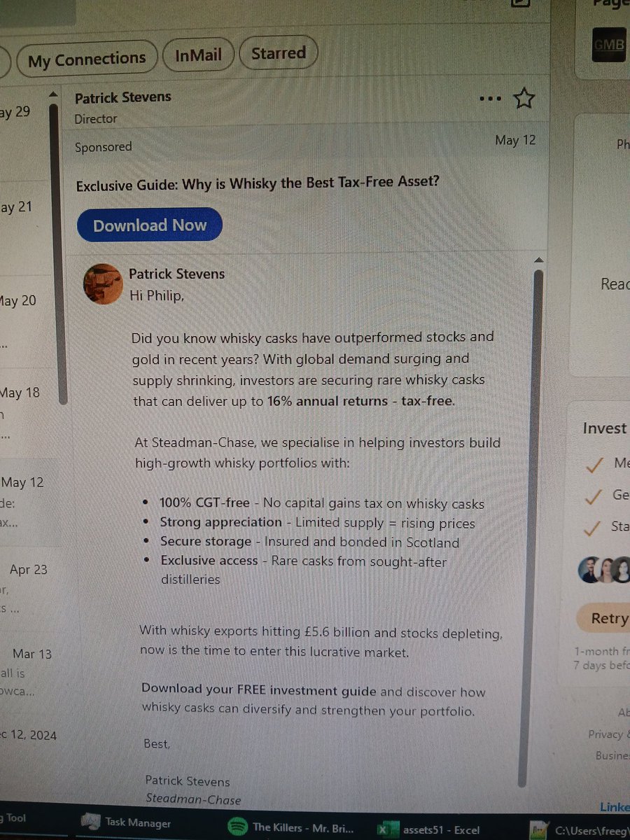 Lol LinkedIn pushing cask whisky investments to my inbox