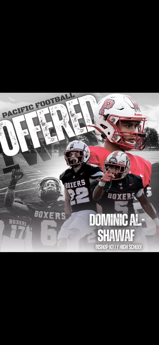 Dominic Al-Shawaf (@dominicalshawaf) on Twitter photo After a great visit and conversation with <a href="/CoachCamy75/">Zach Camy</a> I’m proud to say I have earned an opportunity to play football and continue my education <a href="/pacificu/">Pacific University</a> <a href="/Boxer_Football/">Pacific Football</a> . Thank you <a href="/CoachJCraft/">Coach Jim Craft</a> for this incredible opportunity!
<a href="/BKKnightsFB/">Bishop Kelly Football</a> <a href="/chrisculig/">Chris Culig-Coach Q</a> <a href="/CoachKerfoot3/">Kyle Kerfoot</a> <a href="/CoachJuss/">Juss Jackson</a> After a great visit and conversation with <a href="/CoachCamy75/">Zach Camy</a> I’m proud to say I have earned an opportunity to play football and continue my education <a href="/pacificu/">Pacific University</a> <a href="/Boxer_Football/">Pacific Football</a> . Thank you <a href="/CoachJCraft/">Coach Jim Craft</a> for this incredible opportunity!
<a href="/BKKnightsFB/">Bishop Kelly Football</a> <a href="/chrisculig/">Chris Culig-Coach Q</a> <a href="/CoachKerfoot3/">Kyle Kerfoot</a> <a href="/CoachJuss/">Juss Jackson</a>