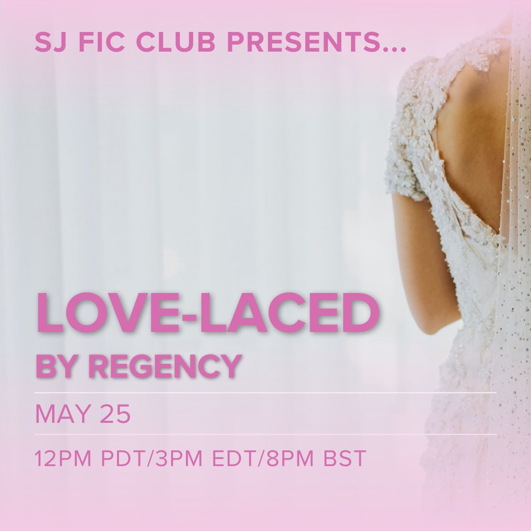 Tomorrow we’ll be discussing “Love-Laced” by Regency in SJ Fic Club! 

archiveofourown.org/works/41503620 

All are welcome to join!
(discord link in profile)