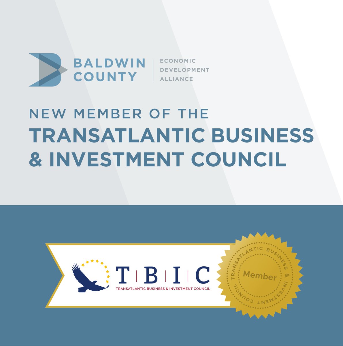 Baldwin County EDA (@baldwincountyed) on Twitter photo The Alliance is proud to announce our new membership in the Transatlantic Business & Investment Council (TBIC)! This partnership increases our global presence and solidifies our commitment to fostering foreign investment. <a href="/TBIC_FDI/">Transatlantic Business & Investment Council, LP</a> #EconomicDevelopment #TBIC The Alliance is proud to announce our new membership in the Transatlantic Business & Investment Council (TBIC)! This partnership increases our global presence and solidifies our commitment to fostering foreign investment. <a href="/TBIC_FDI/">Transatlantic Business & Investment Council, LP</a> #EconomicDevelopment #TBIC