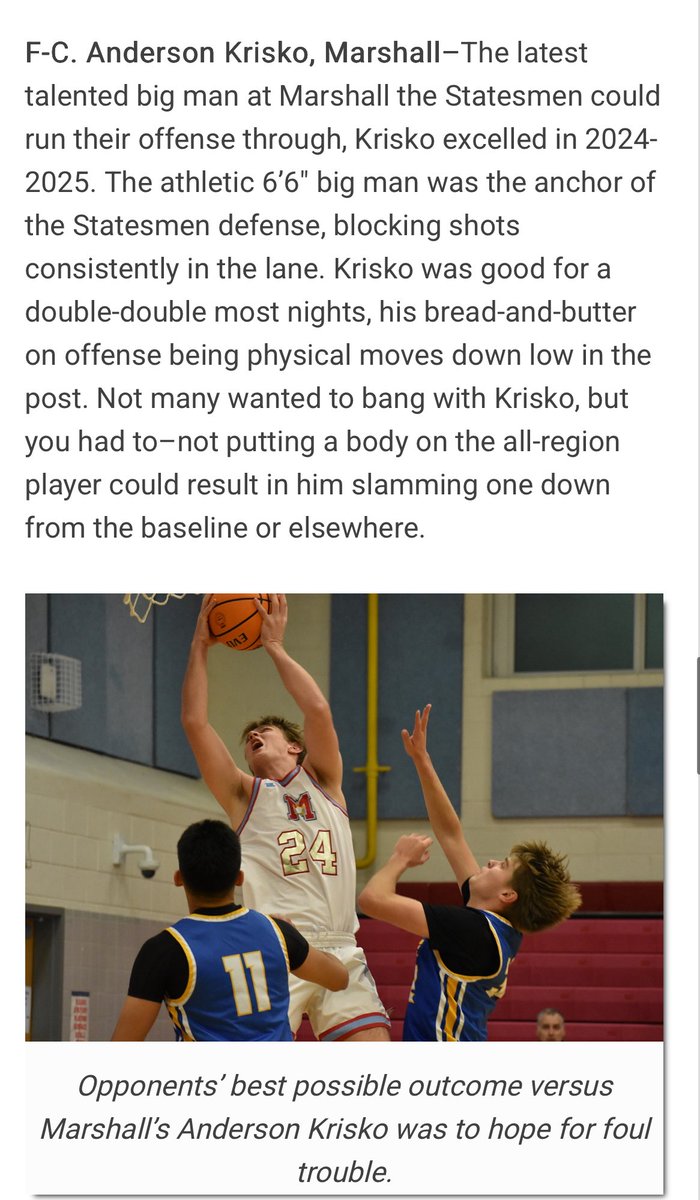 Marshall Statesmen Basketball (@gcmboysbball) on Twitter photo Congratulations to our very own SR Anderson Krisko selected to the <a href="/novahoopsCom/">Novahoops.com</a> All-NOVA team‼️ The <a href="/novacavaliers/">NOVA Cavaliers</a> standout had an amazing season for the Statesmen! Proud of you AK24!!
🏀🏀🏀
<a href="/GCMsports1/">Marshall HS Athletics</a>
#marshallpride Congratulations to our very own SR Anderson Krisko selected to the <a href="/novahoopsCom/">Novahoops.com</a> All-NOVA team‼️ The <a href="/novacavaliers/">NOVA Cavaliers</a> standout had an amazing season for the Statesmen! Proud of you AK24!!
🏀🏀🏀
<a href="/GCMsports1/">Marshall HS Athletics</a>
#marshallpride