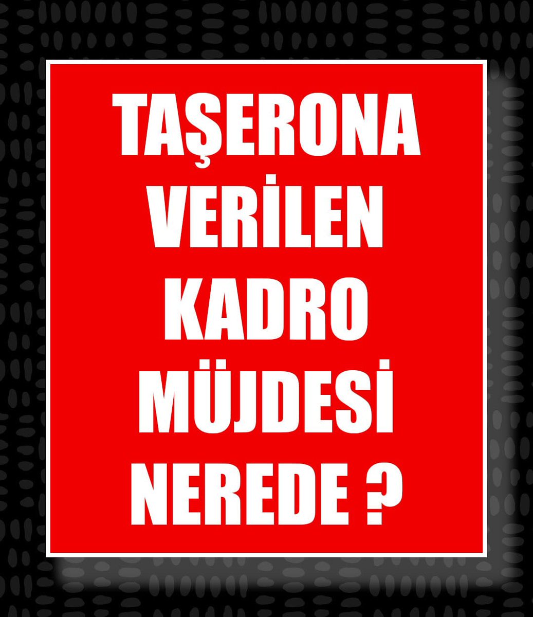 Attığımız paylaşımları görmüyor musunuz sayın hükümet yetkileri  Taşerona 5 yıldır kadro sözü verdiniz. Akp  ve MHP` ye verdiği sözü tutmamak yakışmıyor. Verdiğiniz sözleri tutun..  
TaşeronKöle Değilİşçidir
<a href="/Akparti/">AK Parti</a> <a href="/RTErdogan/">Recep Tayyip Erdoğan</a>
  <a href="/isikhanvedat/">Prof. Dr. Vedat Işıkhan</a> <a href="/vedatbilgn/">Vedat Bilgin</a> <a href="/turkiskonf/">TÜRK-İŞ</a>