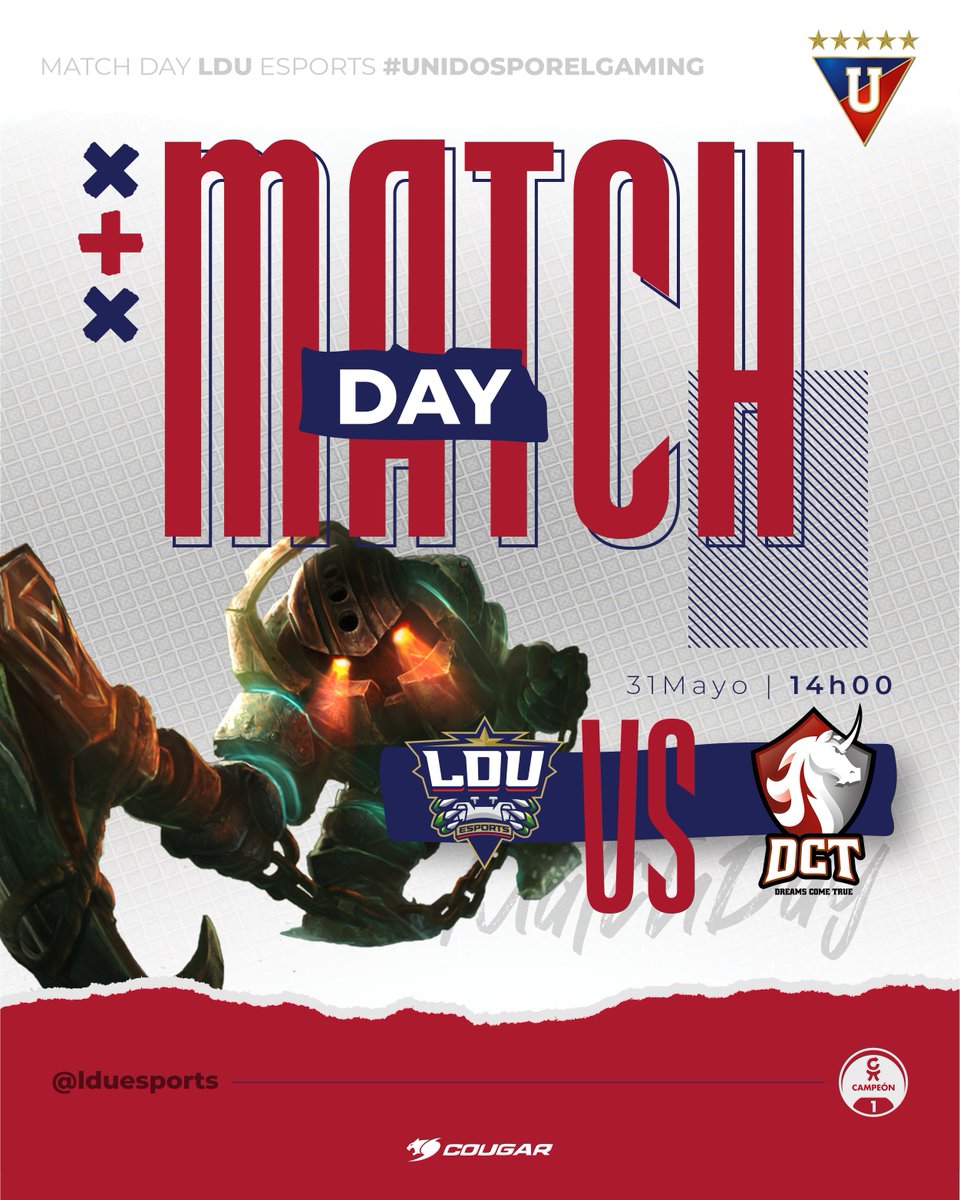 ¡HOY SE JUEGA!🔥 

Nuestros chicos de #LeagueOfLegends siguen su camino en la clasificatoria rumbo a la #LRN 💪🏽

🏆 Semifinales 
⏰ 14:00 🇪🇨
🆚 DCT Esports 

A enviar todas las mejores energías para nuestro equipo 👊🏽 

#GoLDU #CelerityEC #CougarGamingLatam