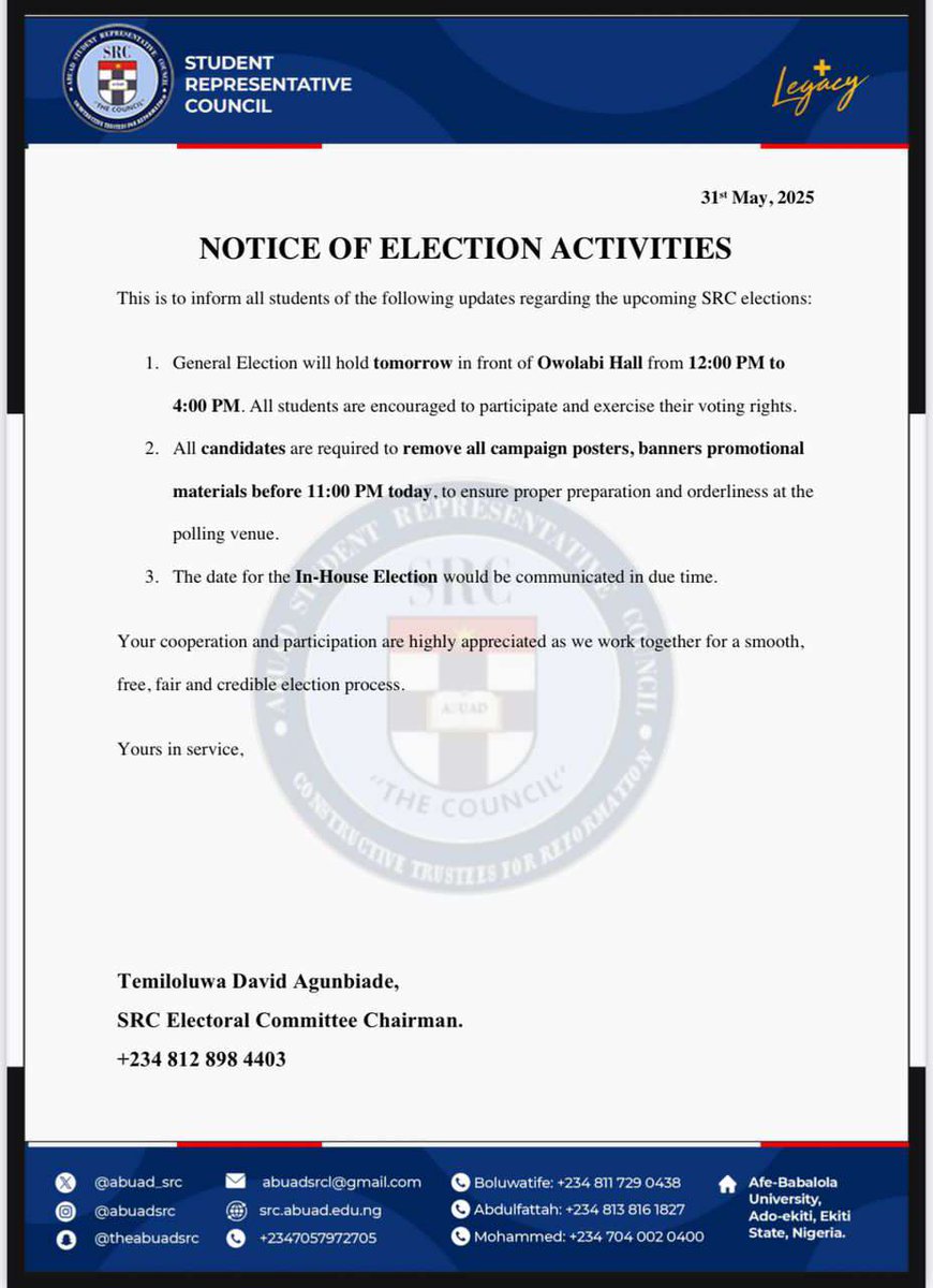 abuad_src's tweet image. TOMORROW 1ST JUNE ‼️‼️