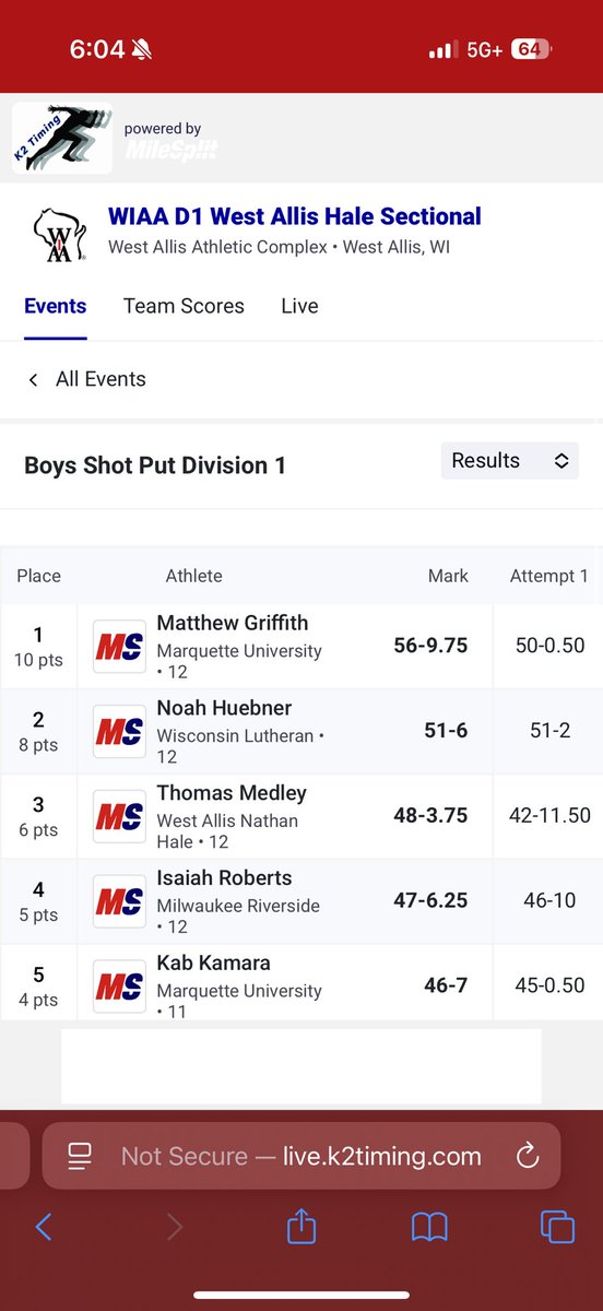 Matt_Griffith24's tweet image. Threw a huge 3 foot PR in shot of 56’9-3/4” at sectionals! Big things to come at state!
#trackandfield #throws #shotput #state