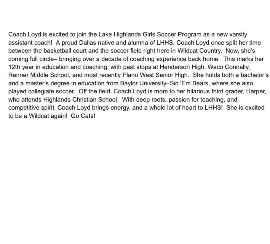 Welcome Coach Loyd to the LHGS family! We are so excited to have her on board as our new Varsity Assistant. #LHGS #GoCats