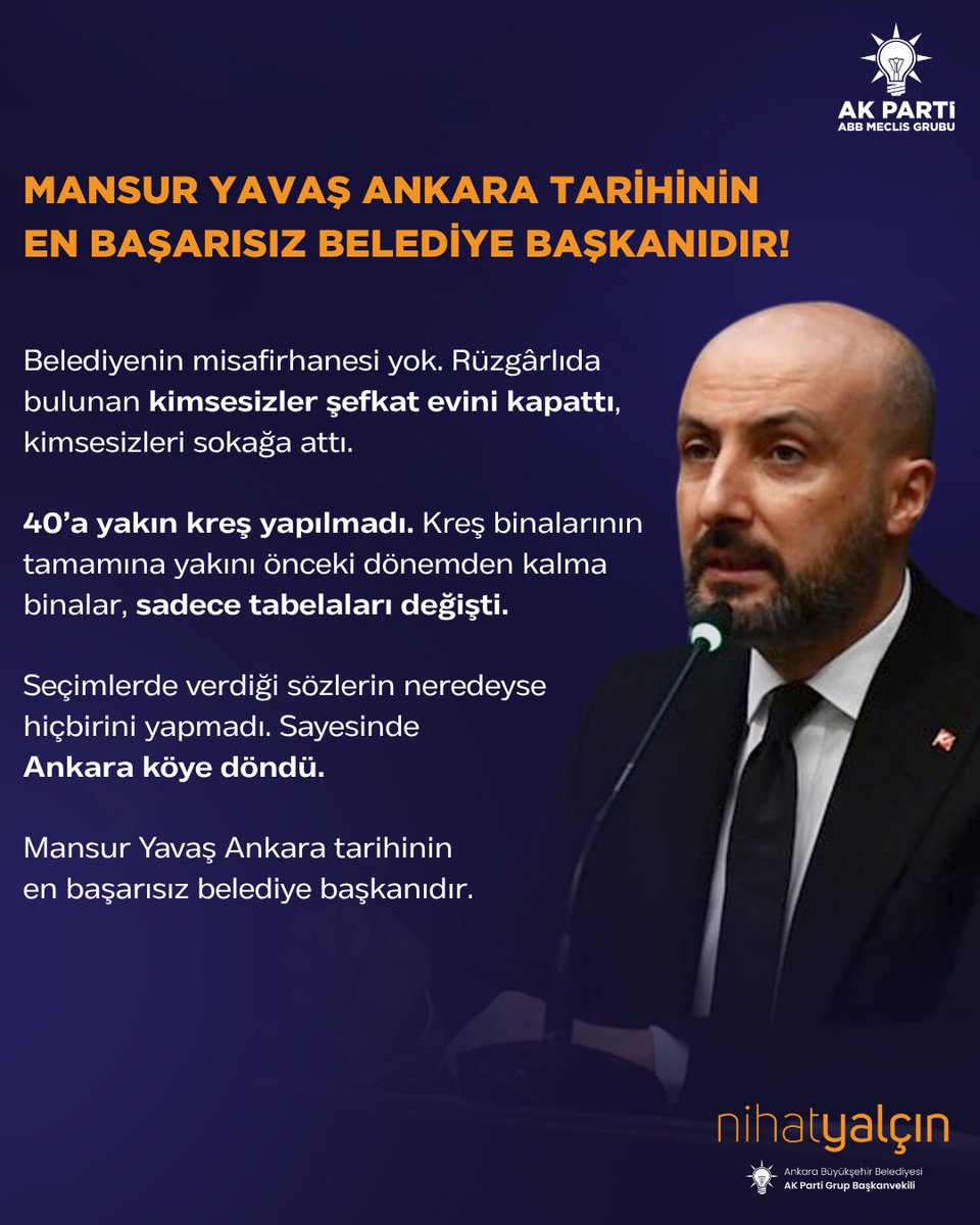 ✍️ <a href="/_nihatyalcin/">Nihat YALÇIN 🇹🇷</a> 

“Mansur Yavaş Ankara tarihinin en başarısız belediye başkanıdır.”