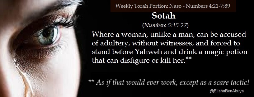 Elishabenabuya's tweet photo. In this week's #Torah portion, a ritual is described to kill or deform a woman (who may or may not be pregnant) because God caused her husband to be jealous, and so she drinks a magic potion of dirt, a scroll with a magical curse, dissolved in water.
(Not about abortion)
#Nasso https://t.co/PRMfknqEYw