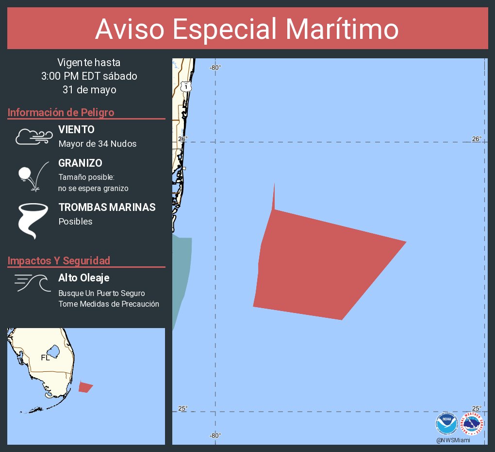 Aviso Especial Marítimo continúa Aguas desde Playa Deerfield a Ocean Reef FL de 20 a 60 MN excluyendo las aguas territoriales de las Bahamas y Aguas costeras desde Playa Deerfield a Ocean Reef FL hacia afuera 20 MN hasta las 3:00 PM EDT