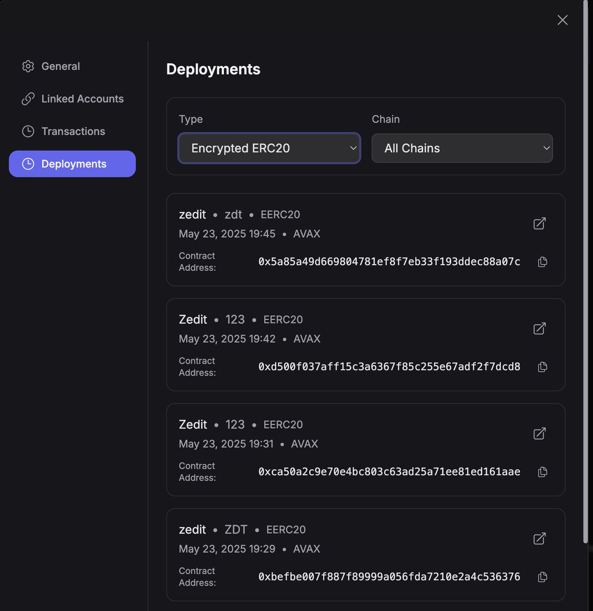 You can now deploy eERC20 tokens with the help of our AI agent Cosmolanche 🔺

Just type: “I want to create eERC20 token.” and follow the steps.

→ app.cosmohub.ai/cosmolanche

You can view and manage all your deployments under
 Settings → Deployments 🛠️