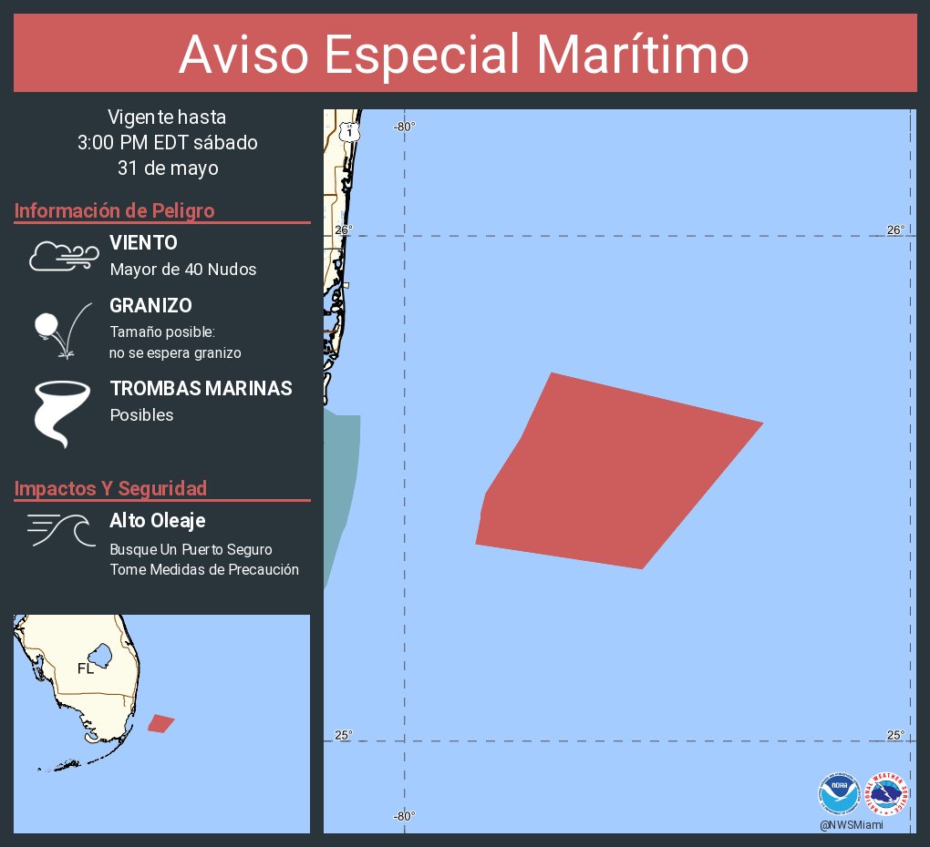 Aviso Especial Marítimo continúa Aguas desde Playa Deerfield a Ocean Reef FL de 20 a 60 MN excluyendo las aguas territoriales de las Bahamas hasta las 3:00 PM EDT
